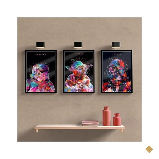 Quadros Decorativos Star W. Art C/ Vidro 3pç Escritório:preto