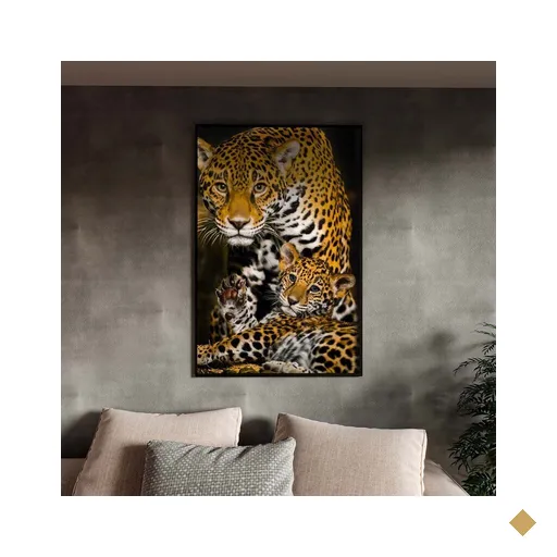 Quadro Decorativo Tela Canvas Animais Family Golden Leopard com Moldura Preto -…