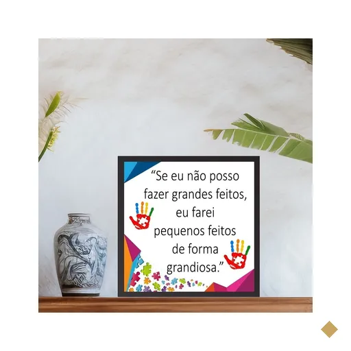 Quadro Frase Autismo - 33x33cm - com Vidro: Moldura Branca
