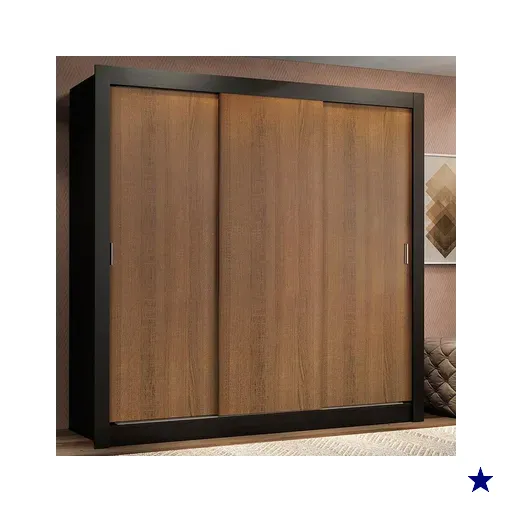 Guarda Roupa Casal Madesa Lyon 3 Portas de Correr 2 Gavetas - Preto/Rustic