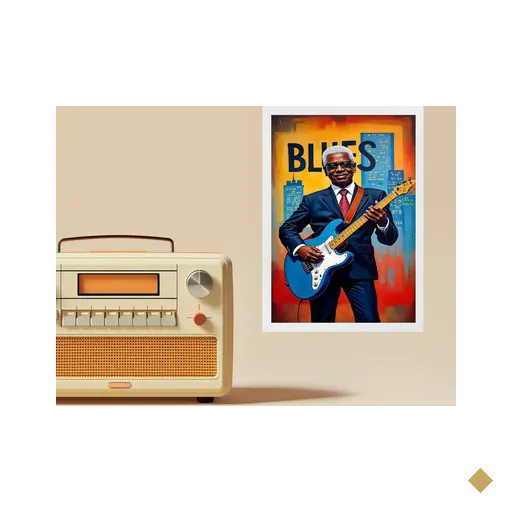 Quadro Músico Blues - Homem com Guitarra 24x18cm:moldura Branca