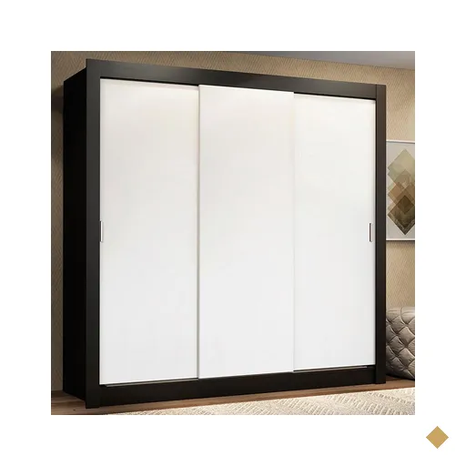 Guarda Roupa Casal Madesa Lyon 3 Portas de Correr 2 Gavetas - Preto/Branco