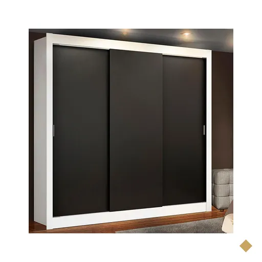 Guarda Roupa Casal Madesa Lyon 3 Portas de Correr 2 Gavetas - Branco/Preto