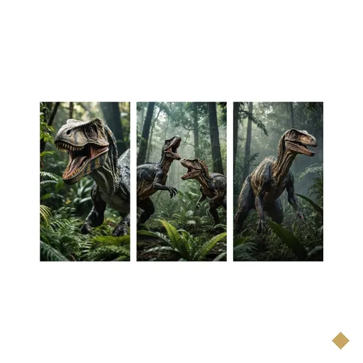 Quadro Decorativo Dinossauros Velociraptor Floresta Répteis:dinossauro