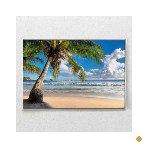 Quadro Decorativo Realista Praia Coqueiro Com Moldura e Sem Vidro 90X140