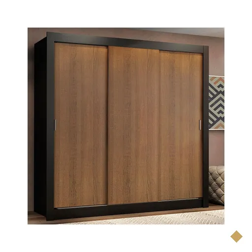 Guarda Roupa Casal Madesa Lyon Plus 3 Portas de Correr 4 Gavetas - Preto/Rustico