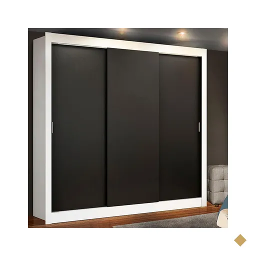 Guarda Roupa Casal Madesa Lyon Plus 3 Portas de Correr 4 Gavetas - Branco/Preto