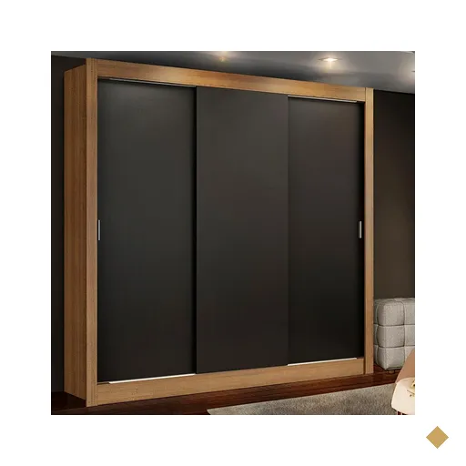 Guarda Roupa Casal Madesa Lyon Plus 3 Portas de Correr 4 Gavetas - Rustic/Preto