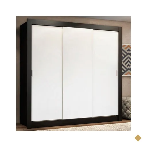 Guarda Roupa Casal Madesa Lyon Plus 3 Portas de Correr 4 Gavetas - Preto/Branco