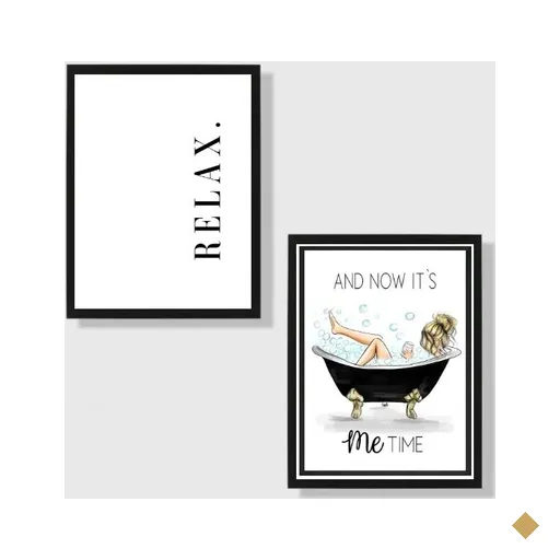Kit 2 Quadros Banheiro - Relax 33x24cm - com Vidro:moldura Branca