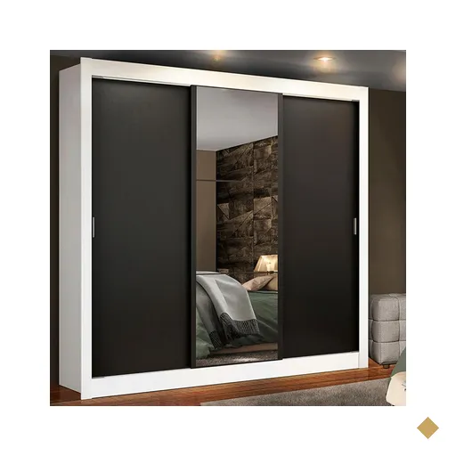 Guarda Roupa Casal Madesa Lyon Plus 3 Portas de Correr com Espelho 4 Gavetas -…