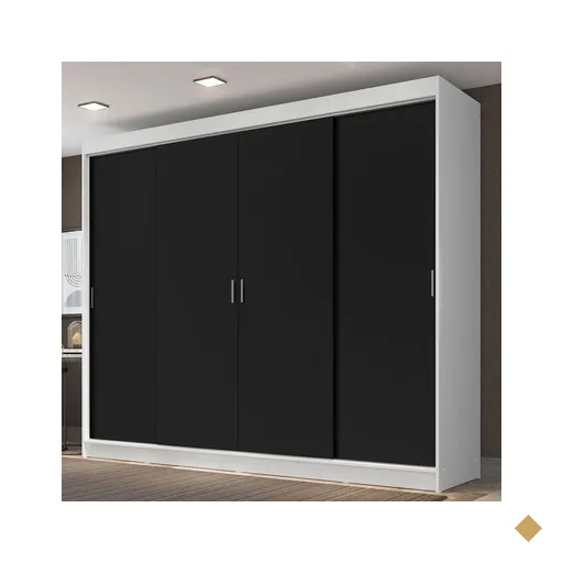Guarda-Roupa Casal Madesa Austin 4 Portas de Correr 3 Gavetas - Branco/Preto
