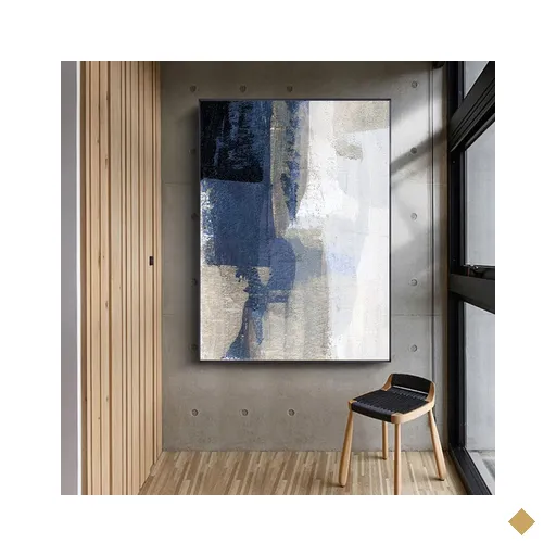 Quadro Abstrato Cinza Pinceladas Tons de Azul - Tela Única - 150 x 100 cm -…