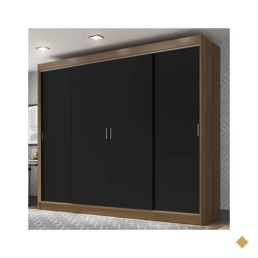 Guarda-Roupa Casal Madesa Austin 4 Portas de Correr 3 Gavetas - Rustic/Preto