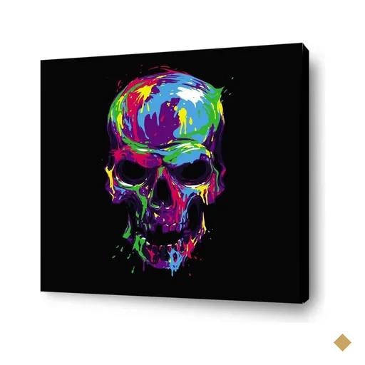 Quadro Decorativo Skull Art Caveira Colorida 40X40Cm