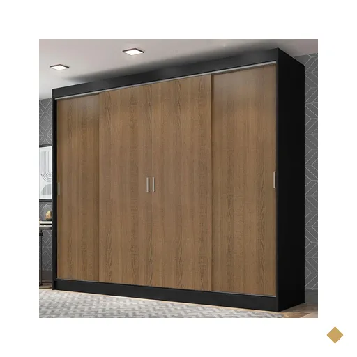Guarda-Roupa Casal Madesa Austin 4 Portas de Correr 3 Gavetas - Preto/Marrom