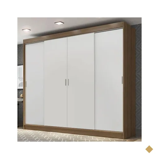Guarda-Roupa Casal Madesa Austin 4 Portas de Correr 3 Gavetas - Marrom/Branco