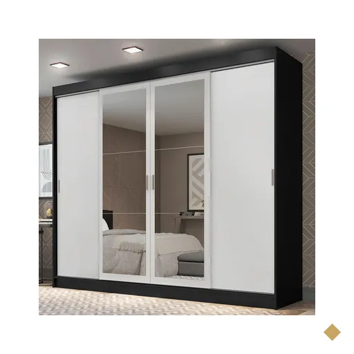 Guarda-Roupa Casal Madesa Austin 4 Portas de Correr com Espelhos 3 Gavetas -…