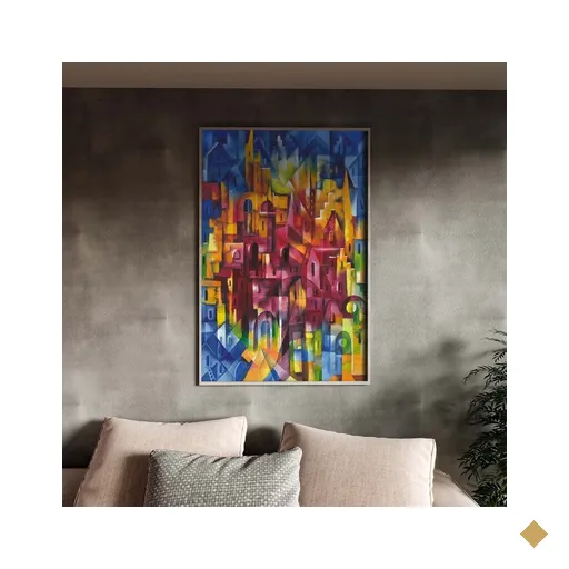 Quadro Decorativo Tela Canvas Abstrato Cidade Vertical Com Moldura Prata -…