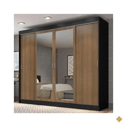 Guarda-Roupa Casal Madesa Austin 4 Portas de Correr com Espelhos 3 Gavetas -…