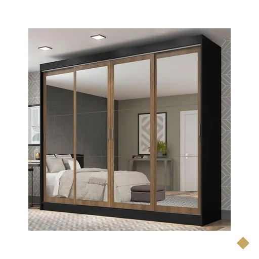 Guarda-Roupa Casal Madesa Austin 4 Portas de Correr de Espelho 3 Gavetas -…