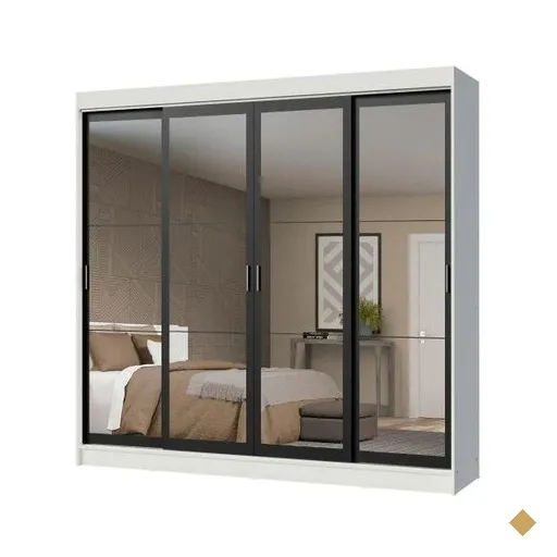 Guarda-Roupa Casal Madesa Austin 4 Portas de Correr de Espelho 3 Gavetas -…