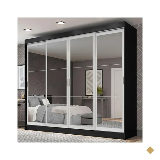 Guarda-Roupa Casal Madesa Austin 4 Portas de Correr de Espelho 3 Gavetas -…