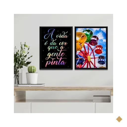 Kit 2 Quadros a Vida É da Cor que a Gente Pinta- Roda Gigante 45x34cm - com…