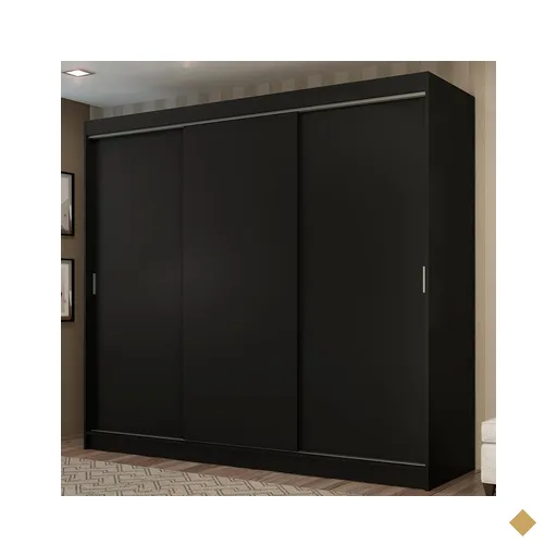 Guarda-Roupa Casal Madesa Kansas 3 Portas de Correr 3 Gavetas - Preto