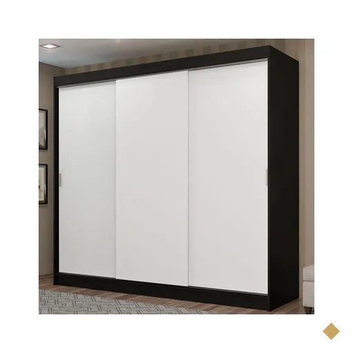 Guarda-Roupa Casal Madesa Kansas 3 Portas de Correr 3 Gavetas - Preto/Branco