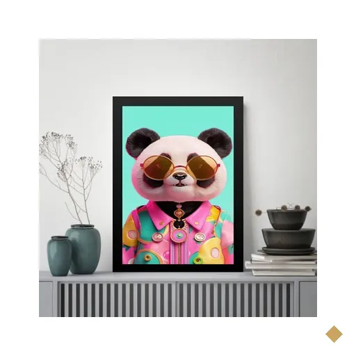 Quadro Panda Humano - Óculos 24x18cm:moldura Branca