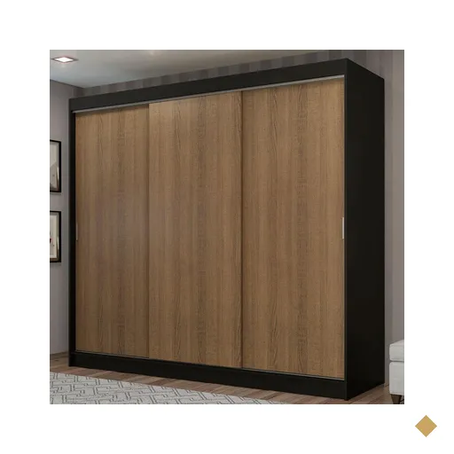 Guarda-Roupa Casal Madesa Kansas 3 Portas de Correr 3 Gavetas - Preto/Marrom