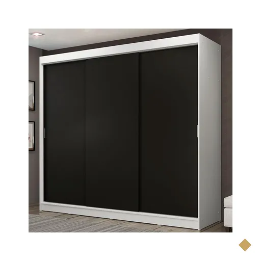 Guarda-Roupa Casal Madesa Kansas 3 Portas de Correr 3 Gavetas - Branco/Preto