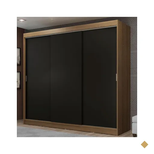 Guarda-Roupa Casal Madesa Kansas 3 Portas de Correr 3 Gavetas - Marrom/Preto