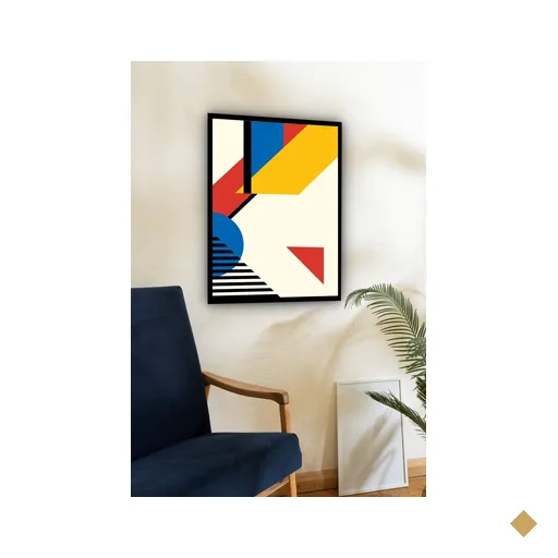 Quadro Decorativo Abstrato Amarelo Geométrico - 70x50cm:moldura Preta