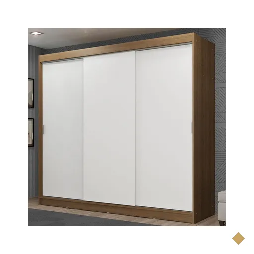 Guarda-Roupa Casal Madesa Kansas 3 Portas de Correr 3 Gavetas - Marrom/Branco