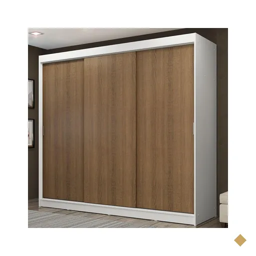 Guarda-Roupa Casal Madesa Kansas 3 Portas de Correr 3 Gavetas - Branco/Marrom