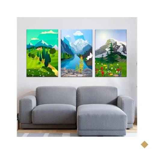 Conjunto de 3 Telas Decorativas em Tecido Canvas Ilustração Natureza…