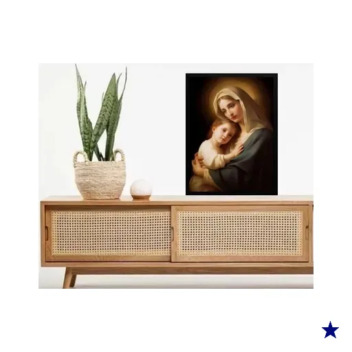 Quadro Maria e Menino Jesus Iluminados 24x18cm:madeira Preta