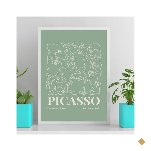 Quadro Poster Arte Picasso Verde 24x18cm - com Vidro:moldura Branca