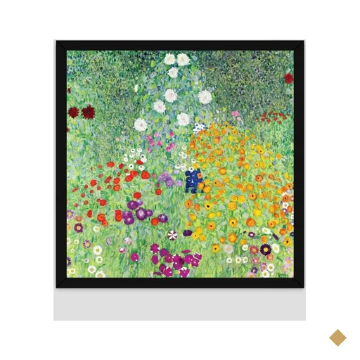 Quadro Klimt Bauerngarten Vinil Moldura Preta 30X30Cm