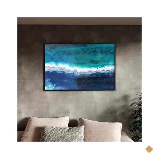 Quadro Decorativo Tela Canvas Abstrato Aqua Marine com Moldura e Vidro Preto -…