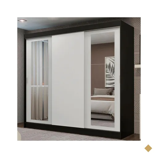 Guarda-Roupa Casal Madesa Kansas 3 Portas de Correr com Espelhos 3 Gavetas -…