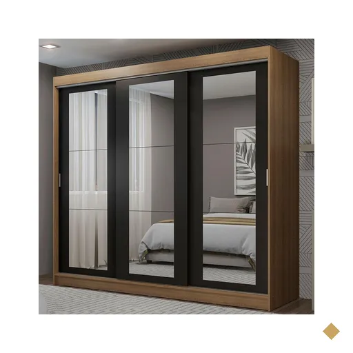 Guarda-Roupa Casal Madesa Kansas 3 Portas de Correr de Espelho 3 Gavetas -…