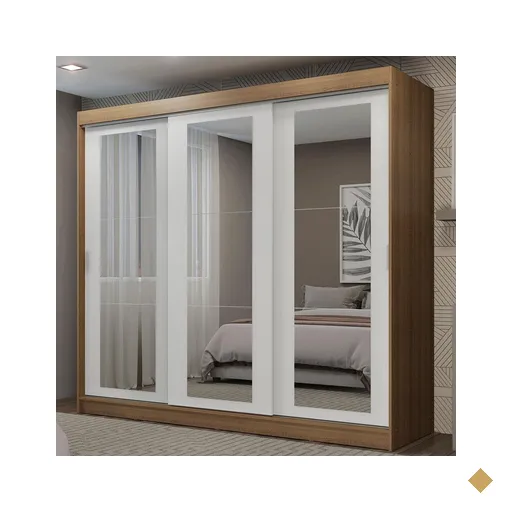 Guarda-Roupa Casal Madesa Kansas 3 Portas de Correr de Espelho 3 Gavetas -…