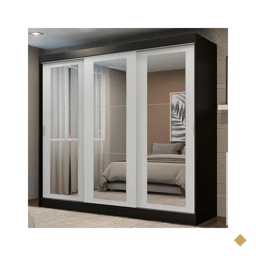 Guarda-Roupa Casal Madesa Kansas 3 Portas de Correr de Espelho 3 Gavetas -…