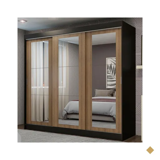 Guarda-Roupa Casal Madesa Kansas 3 Portas de Correr de Espelho 3 Gavetas -…