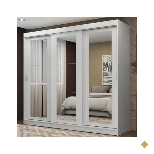 Guarda-Roupa Casal Madesa Kansas 3 Portas de Correr de Espelho 3 Gavetas -…