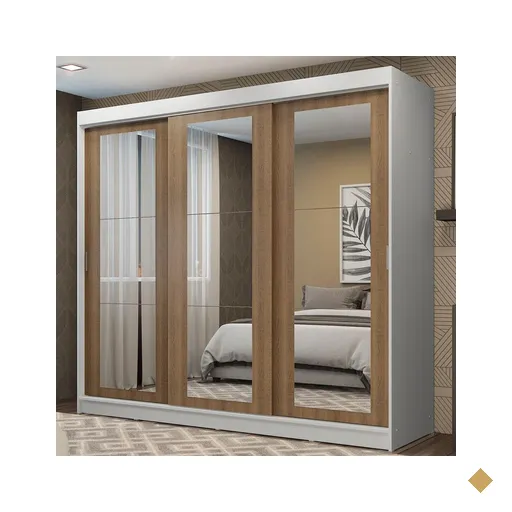 Guarda-Roupa Casal Madesa Kansas 3 Portas de Correr de Espelho 3 Gavetas -…
