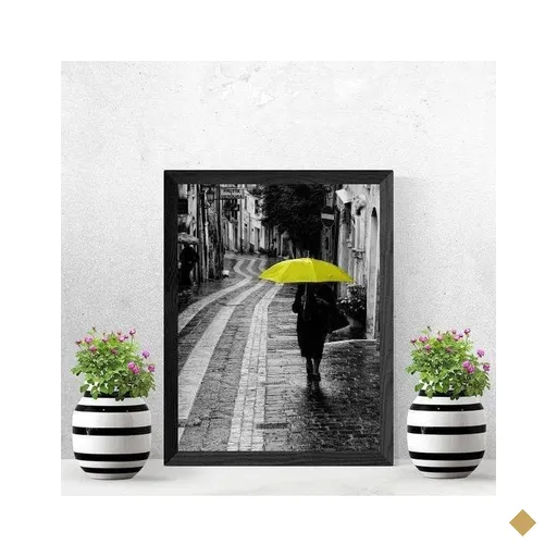 Quadro Decorativo Fotografia Mulher Com Sombrinha Amarela